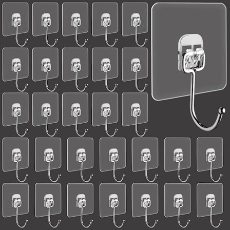 Selvklæbende Vægkroge 30 stk. Kraftige Vandtætte Rustfri Monteringsbøjler til Køkken Badeværelse Loft Vindue Kontor Boligforbedring