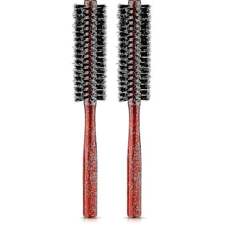 Liten Rund Hårtborste Mini Rund Vildsvinsborste Skäggborste, Styling Hårtborste Rulle Vildsvinsborste För Tunnt Hår, Fint Hår, Lockar (2 st, Röd