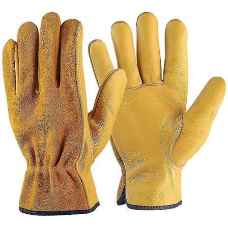 Arbeidshansker i kuskinn for sjåfører, DIY, hagearbeid, lagring, gårdsarbeid, multifunksjon (XL, gul)