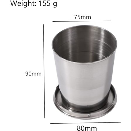 2 kpl Teräksisiä Taittuvia Mukia, Teräksinen Teleskooppi