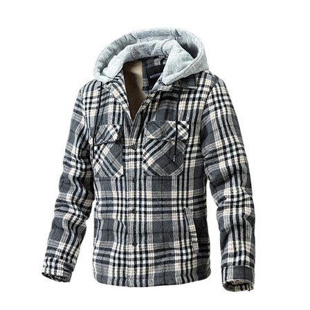 Herre Bomulds Skjortejakke med Plaid Fleece Foret Flanell Skjorte Sherpa Knap Jakker Style1