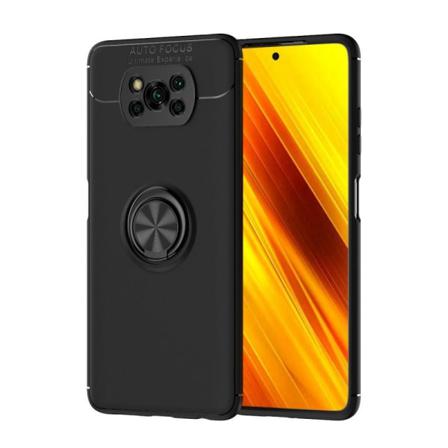 Xiaomi Poco X3 NFC Praktisk Stöttåligt Skal med Ringhållare V3 Svart
