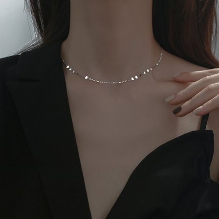 Helt S925 sterlingsilver glänsande choker krageben kedja dam