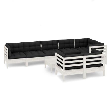 Vidaxl Loungegrupp Med Dynor 9 Delar Vit Massiv Furu Vit