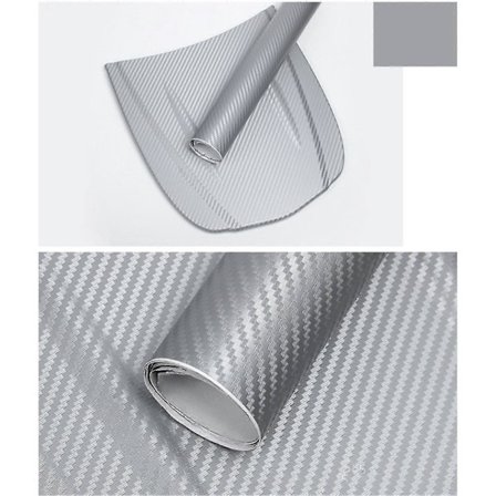 Carbon Fiber Stil Indpakningsfilm 3D Fortykket Bil Eksteriør Dekorativ Beskyttelses Wrap Rulle Klistermærker Decal Sølv 1.52mx60cm