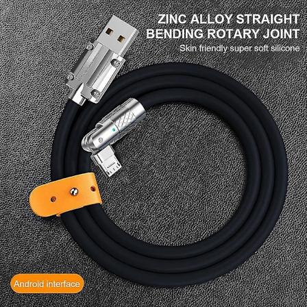 Ryra 120w 6a Hurtig Lading Kabel 180° Rotasjon Super Rask Lading Mobil 1.2m Android black