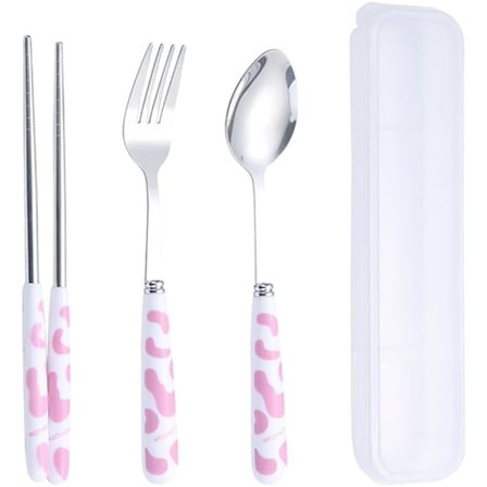 3 Deler Utendørs Bestikksett med Eske Gaffel Skje Spisepinner Reise Camping Bestikksett Matboks Bestikk