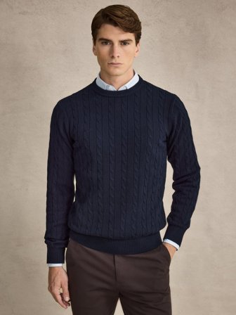 John Henric Men's Pull Bleu Marine Coupe Régulière Size L