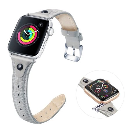 Apple Watch Series 5 / 4 44mm canvas genuine leather watch band - Light Grey / Grey