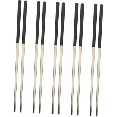 Uudelleenkäytettävät kevyet metalliset syömäpuikot, musta hopea, 5 paria, liukumattomat, lämmönkestävät