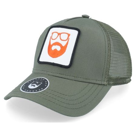 Bearded Man - Grön trucker Keps - Logo Patch Olive Trucker @ Hatstore