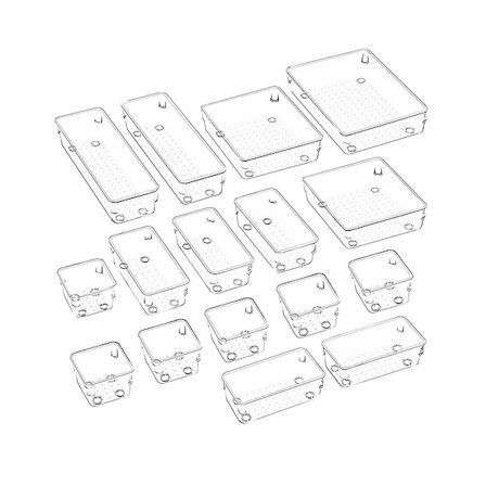 16 stk Klar Plast Skuffeorganisatorsett, Ikke-sprekk Baderom Skuffeorganisatorbrett Deler