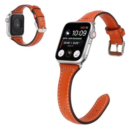 Apple Watch 42mm - 44mm litchi-tekstuurinen nahkaranneke - Oranssi Orange