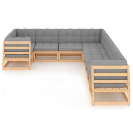 Vidaxl Loungegrupp För Trädgården Med Dynor 9 Delar Massiv Furu Grå