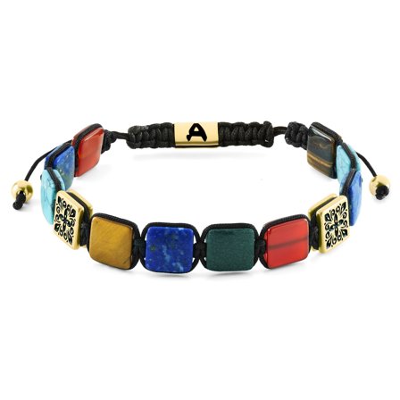 Elysian | Gold-Tone Multicolour Natural Stone Flat Bead Bracelet for Men - Beaded bracelets