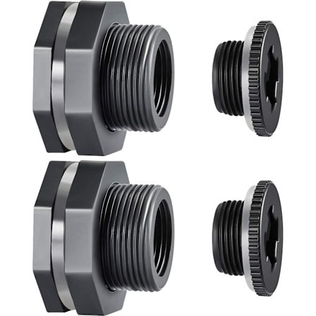 2 Stk. PVC Skottgjennomføring med Plugger for Regnvannstønner, Akvarier, Vanntanker, Badekar, Bassenger Mørk Grå