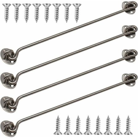 Hytte Kroker, 4-Pakning 30cm Tykke Solide Vinduskroker i Rustfritt Stål med Monteringsskruer for Låvedør, Baderom, Skyvedør (Sølv), fra [HK]
