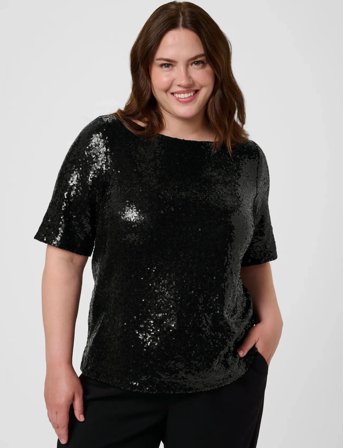 Kaffe Curve Kcmirana Sequin Blouse - Black - XL