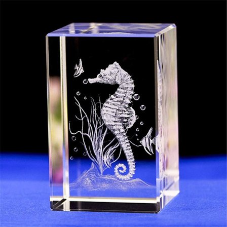 1 Stykke Krystal Glas Seahorse Statuette 3D Laser Graveret