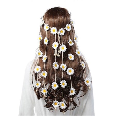 Kukka Hippie Panta Kukkaiskruunu - Auringonkukkia Helmiä Säädettävä Kukka Päähine Hiustarvikkeet (Valkoinen)