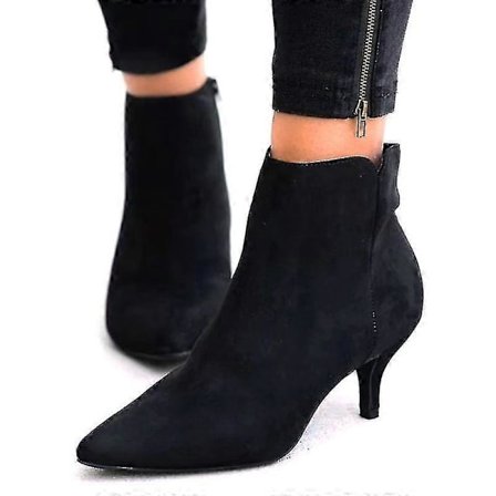 Dam Dragkedja Låg Kitten Heel Ankelboots Spetsiga Skor Stövlar