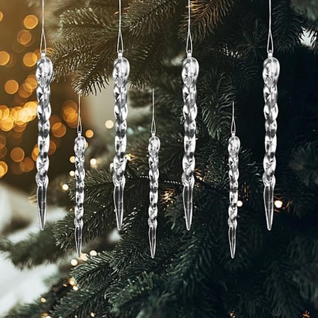 24 stk. juleisboller julepynt akryl isboller julepynt gjennomsiktig hengende med krystall linje for vinduer krans juletre