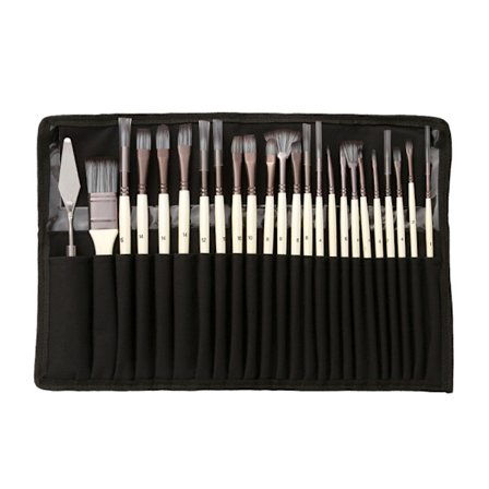 24 stk. Pensler Paletkniv Sæt med Klæderulle til Akryl, Olie, Akvarel og Gouache, Forskellige Størrelser