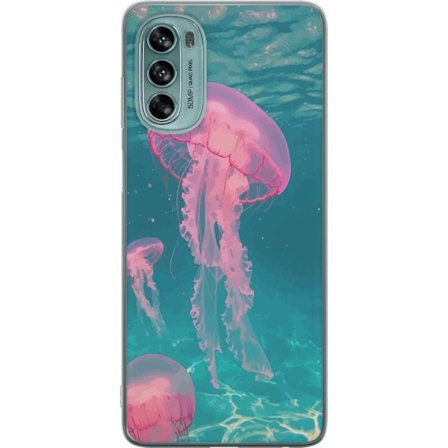 Kompatibelt Mobildeksel til Motorola Moto G62 5G Rosa maneter i turkis hav mykt havdesign med en fredelig følelse av frihet og skjønnheten i naturen u