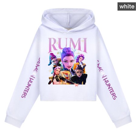 K-Pop Demon Hunter Girls Cropped Hoodie med tryckta ärmar K-Pop