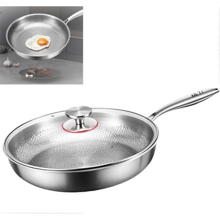 Titanhamrad stekpanna Pro med lock, non-stick jämn uppvärmning (30 cm)