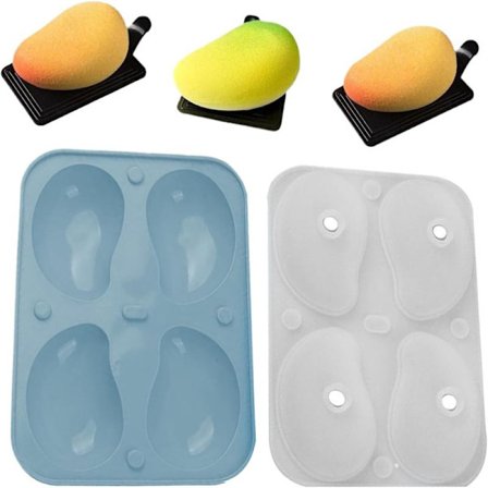Mangoform 3D Mango Silikonform Dessert Silikon Kakeform med 4 Rom, 19 * 14 * 5cm