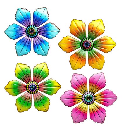 Kukka seinäkoristeet koristeet sisä- ja ulkopuutarha piha seinä ripustusvajat seinät aidat (4 kpl, keltainen+sininen+vihreä+vaaleanpunainen)