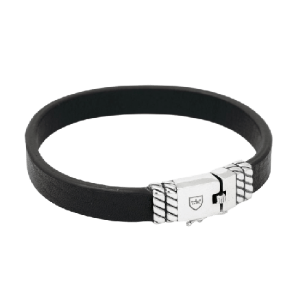 by BILLGREN Silver/läderarmband | Slät Nobel Accessoarer Herr Svart 19 cm