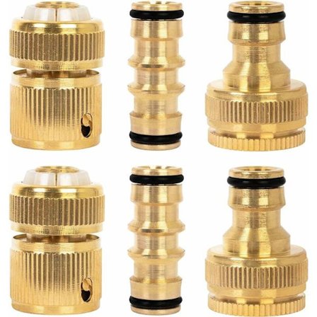 6-pakning messing hageslangekoblinger - Anti-rust slangekoblinger og koblinger med 2 doble hannkoblinger, 2 1/2 slangeender, 2 1/2 kranekoblinger