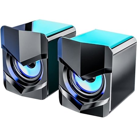 2 st Högtalare (7,5*6*6cm), Gaminghögtalare med Cool LED-belysning, USB Volymkontroll