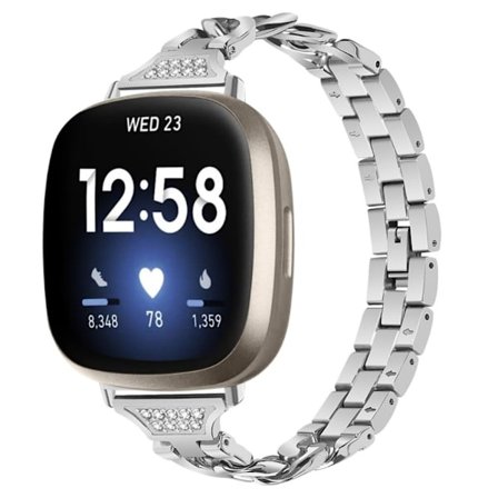Fitbit Sense 2 / Versa 4 / 3 elegant klockarmband med strassdekor - Silver