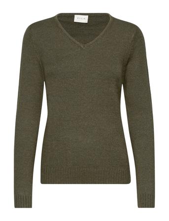 Viril V-Neck L/S Knit Top Pullover Grønn Vila