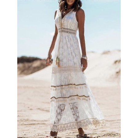 Sommer Boho Lange Kjoler Kvinner Blonde V-Hals Spaghettistropp Kjole Dame Off Shoulder Strand Sommerkjole Hvit Kjole Vestidos De Mujer