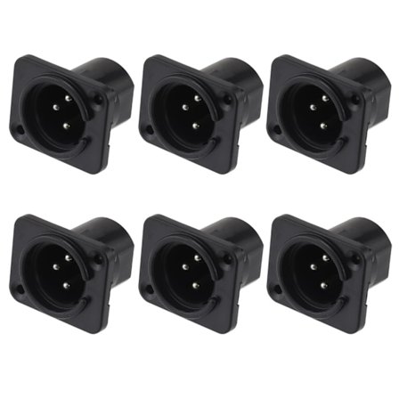 6 stk. XLR Han-stik, 3-polet Panelmonterede Stikkontakter, XLR Han-mikrofonkontakt, Nikkelbelagte Kobberkontakter