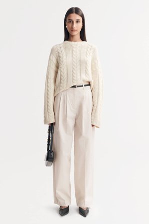 Soft Goat - Chunky Cable Knit - Women cashmere sweater - M - Feather White