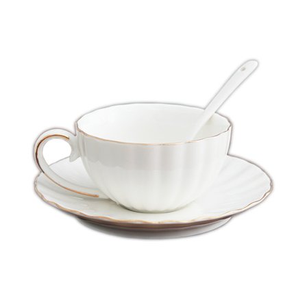 Keramisk kaffekopp och fat set, 6,8oz kaffekopp med guld kant