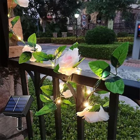 LED-ruusu kukka aurinkokennot valot keinotekoinen muratti lehdet kasvit ulkona