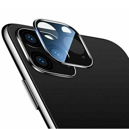 iPhone 11 Pro Max -suojakalvo metallikehyksellä takakameran linssille Svart