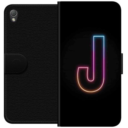 Kompatibelt Lommeboketui til Sony Sony Xperia Z3 Minimalistisk neonbokstav J i fargeskiftende lys mot svart bakgrunn