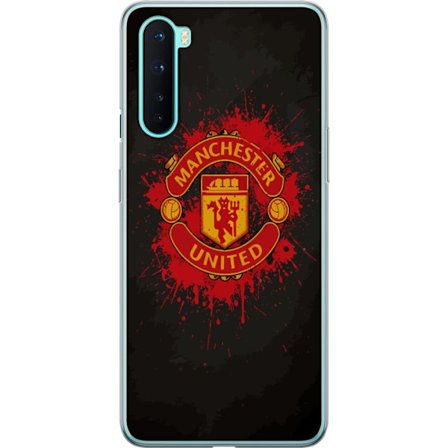 Kompatibelt Mobildeksel til OnePlus OnePlus Nord Manchester United logo i rød og gul farge med røff sportslig bakgrunn
