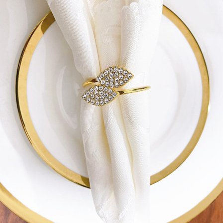 Servietring, 12 stk. runde servietringe og guld servietholder