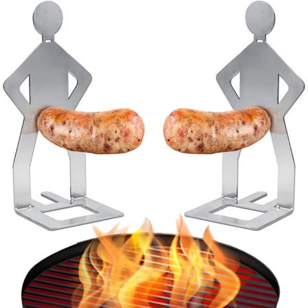 kpl Hauska BBQ-teline Mies Makkarateline, Uudelleenkäytettävä Ruostumattomasta Teräksestä Valmistettu Hot Dog- ja Makkarateline