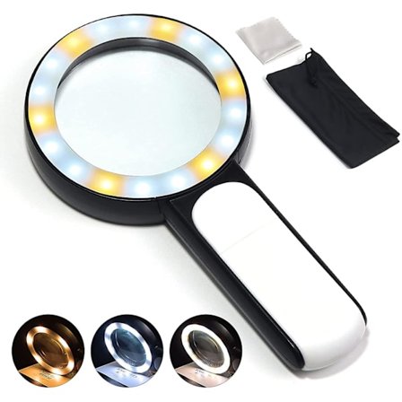 Forstørrelsesglas med lys, 30x håndforstørrelsesglas, læseforstørrelsesglas, forstørrelsesglas til børn
