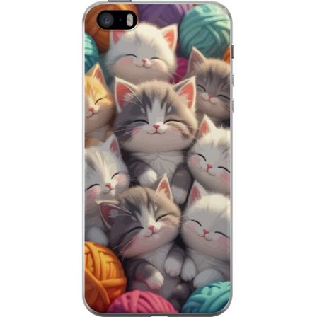 Yhteensopiva Puhelinkuori Apple iPhone 5s Suloiset nukkuvat kissanpennut tiiviisti yhdessä värikkäiden lankakerien keskellä pehmeässä leikkisäs