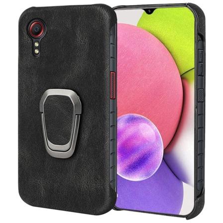 Stødsikkert lædercover med oval kickstand til Samsung Galaxy Xcover 5 - Sort Black